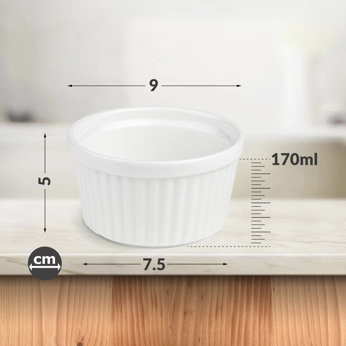 Chefarone Mini Ronde Ovenschalen – Mini Vormpjes – Bakvormen – Keramiek – 200 ML - Set Van 10 - Wit