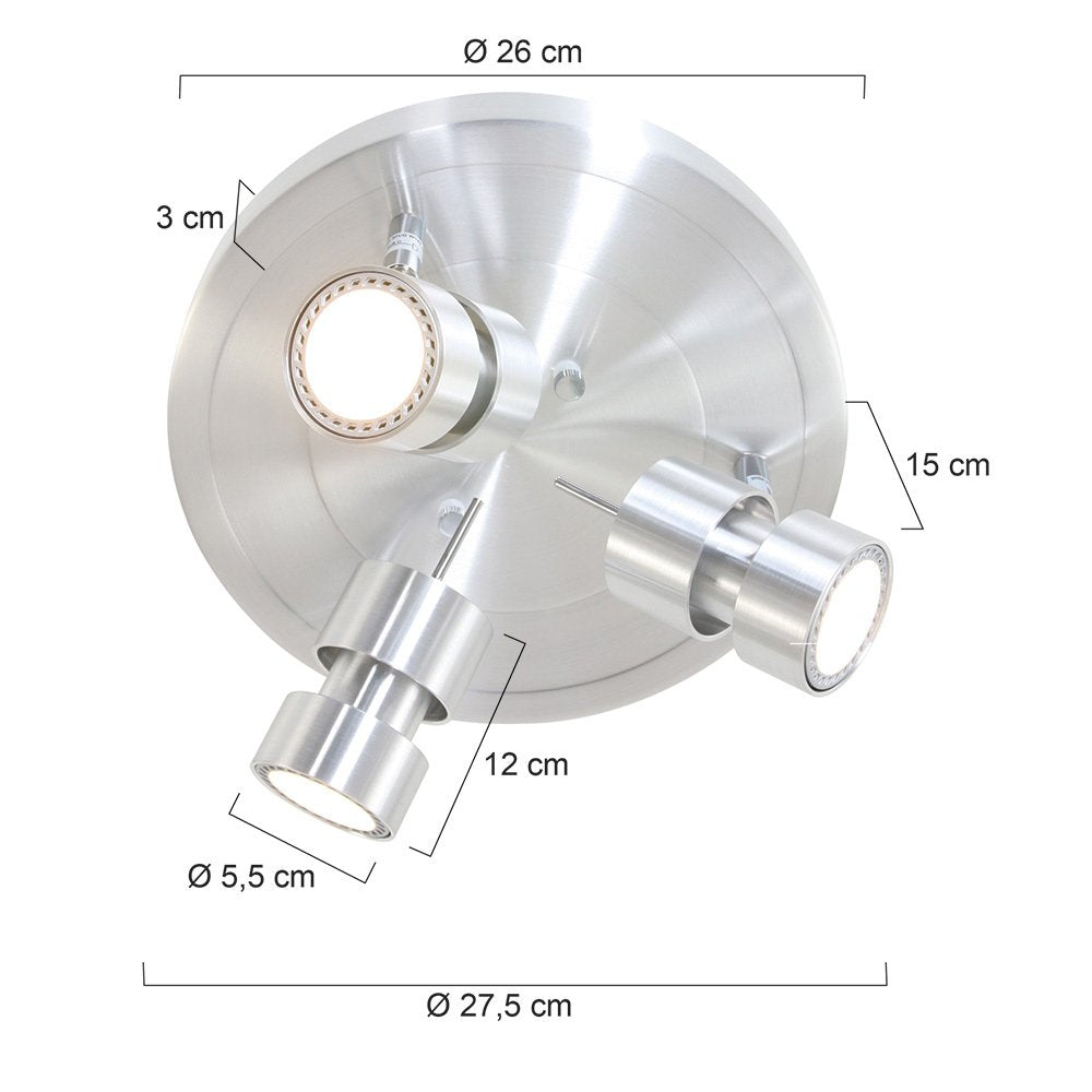 Spot Natasja 7905ST staal ronde 3-lichts spot met GU10 lichtbronnen, verstelbaar en dim to warm, Steinhauer, modern design