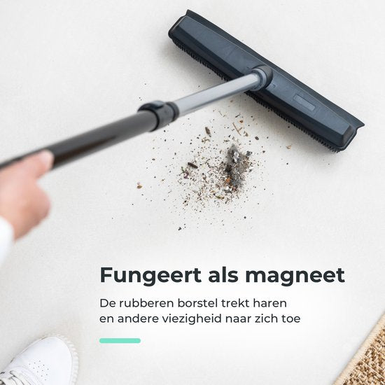 CLEANLY Rubberen Bezem met Vloertrekker - Kappersbezem - Zachte Bezem Binnen en Buiten - Telescopisch 114-142 cm - Borstel met Steel - Binnen Bezem - Breedte 34 cm - Zwart, Grijs