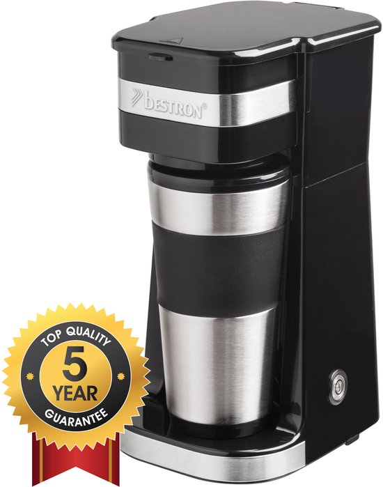 Bestron Koffiezetapparaat filterkoffie 750W - ACM112Z - 0,42L, 2 grote koppen - Camping geschikt - Thermosbeker - 5 jaar garantie