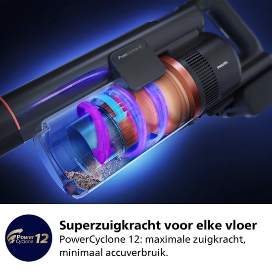 Philips Steelstofzuiger met Dweilfunctie XC8055/01 Aqua Plus - Draadloos en Zonder Zak - Zuigmond met LED Verlichting - Kruimeldief - Batterijduur tot 80 min - Lichtgewicht - Blauw