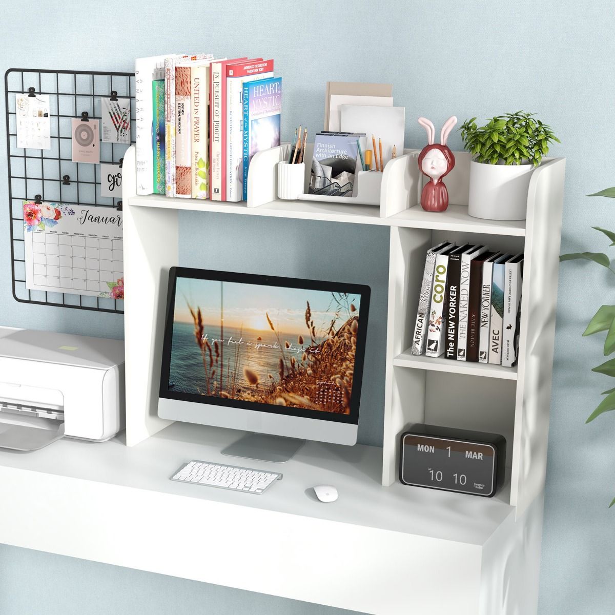 Coast Bureaurek - Tafelrek met 4 planken - Open vak opbergsysteem - Wit - 94 x 25 x 74 cm