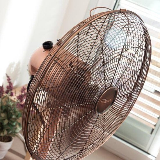 Tristar Retro Statiefventilator 40 cm – 50W – 3 Snelheden – 85° Oscillatie – Met Hoogteverstelling – Koperkleur – VE-5971
