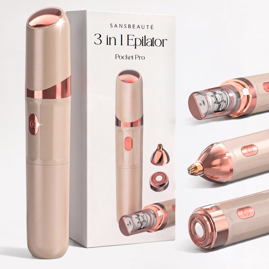 Sansbeauté 3 in 1 Epilator voor Vrouwen PocketPRO met Travel Bag - Epileerapparaat Dames - Epilator - Gezichtsepilator Vrouw - Gezichtsontharing Dames - Epilator Gezicht - Epilator Dames - Gezichtsepilator dames - Oplaadbaar - Rosé Roze