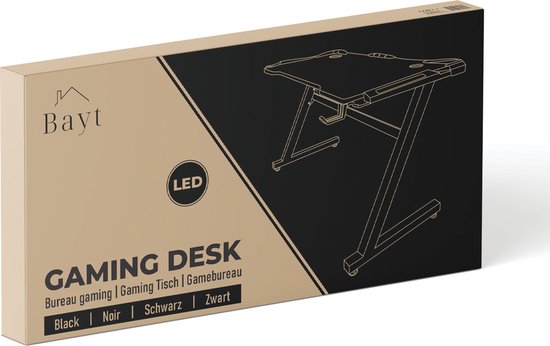 Bayt Game Bureau - Gaming Bureau - Gaming desk - Game Bureau met LED - Computer Tafel - 120 x 60 x 75 cm - Zwart