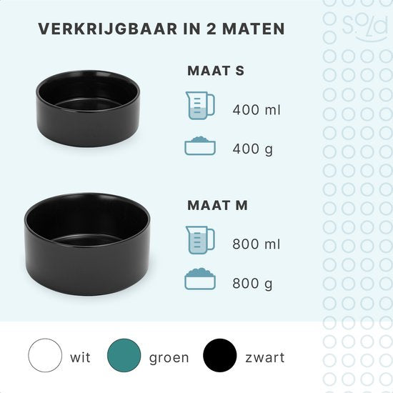 Voerbak Hond - Voerbak Kat - Drinkbak - Met Standaard - 2x 400 ml - Maat S - Zwart