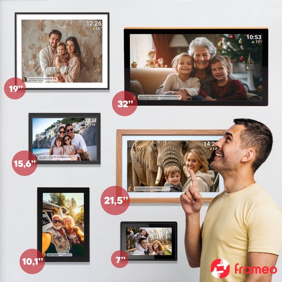 Denver - Digitaal Fotoframe XL - 15,6-inch - Full HD - Frameo App - WiFi - 16GB - IPS aanraakscherm - Zwart
