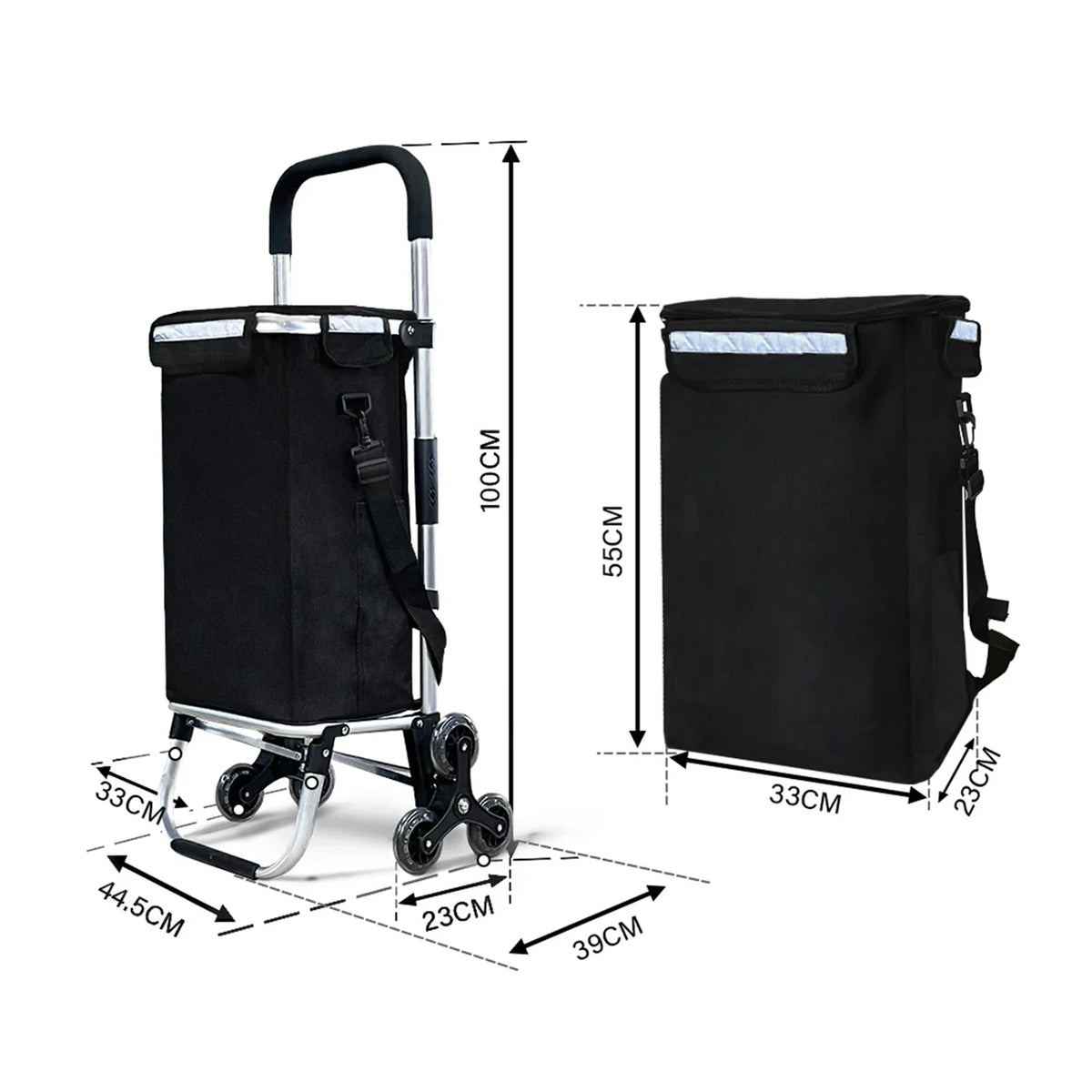 Ochama Boodschappentrolley met 3-Wiel Systeem - Zwart - 44,5 x 39 x 100 cm - 41L