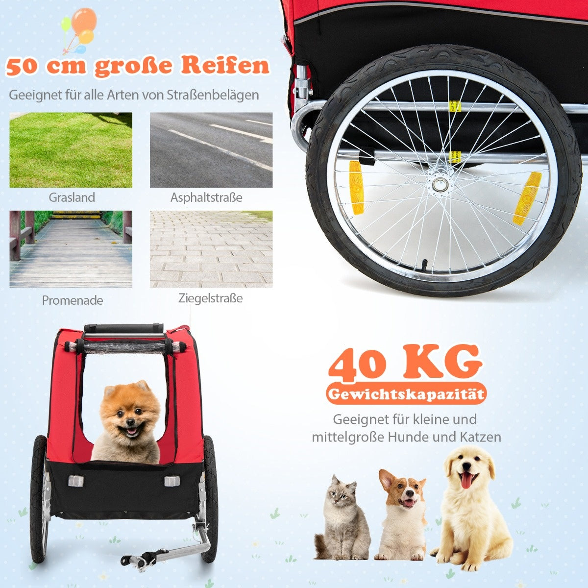 Coast Dog Trailers voor fietsen PET -trailer voor fiets 40 kg veerkrachtig rood rood
