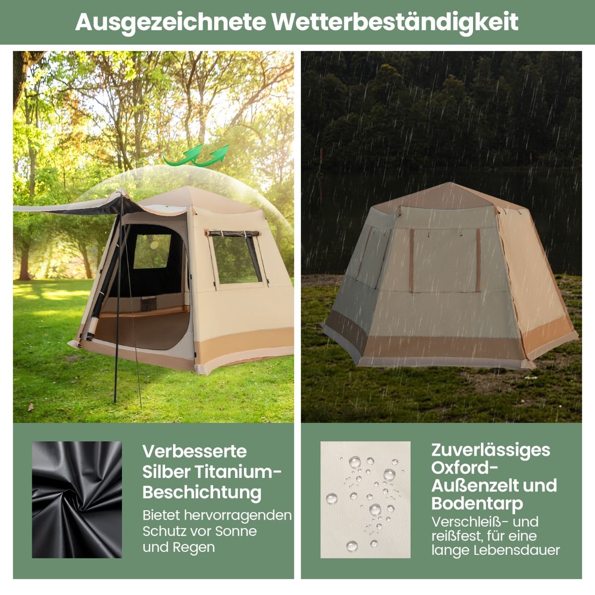 Coast Pop-up Campingtent - Automatisch opzetbaar - Dubbellaags kabinentent - Beige 330 x 270 x 200 cm