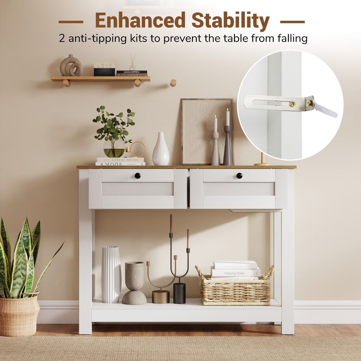 Coast Console Tafel - 2 lades - 2 niveaus - smal - wit en naturel