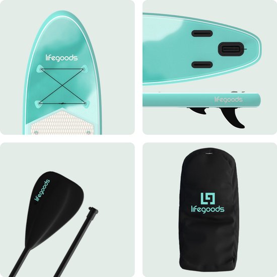 LifeGoods SUP Board Allround Compact - 100 KG Draagkracht - 300 x 76 cm - Opblaasbaar - Compleet SUP pakket - Mintgroen