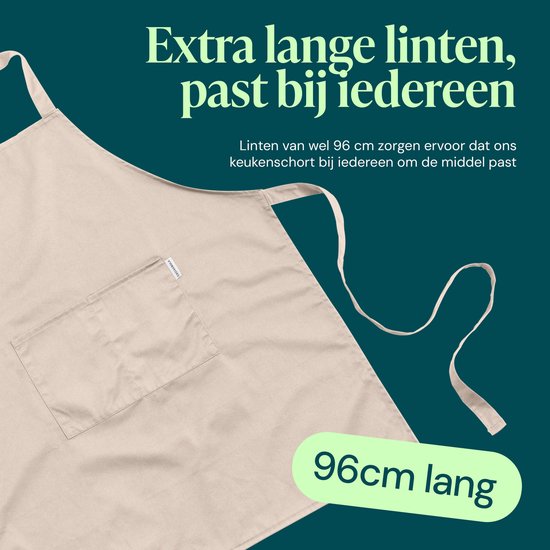 Castagnola keukenschort - Water- en vuilafstotend - Professioneel Kookschort - Schort voor Dames en Heren - Horeca Sloof - Unisex - Verstelbare Gesp - Extra Grote Vakken - Beige