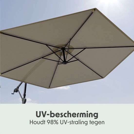 LifeGoods Zweefparasol - Rond Ø300 cm - UPF 50+ en Waterdicht - Tuinparasol - Eenvoudig verstelbaar - Taupe