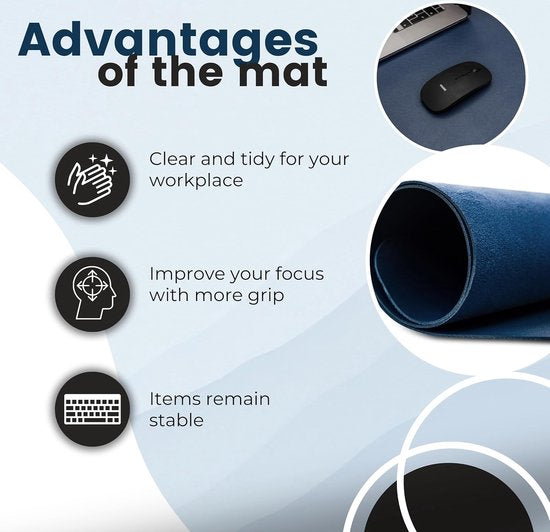 WURK Professionele Bureau Onderlegger [120 cm x 60 cm] - Muismat XXL - Mouse Pad - Multifunctionele Grote Bureauonderlegger – Desk Mat [Donker Blauw]