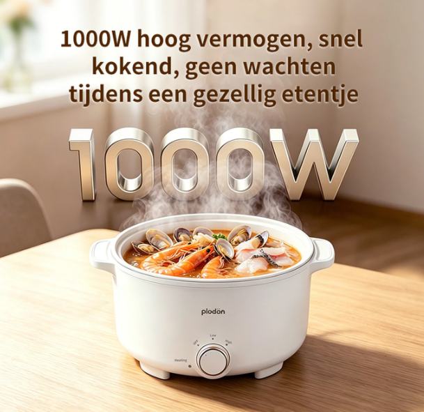 Plodon Elektrische Hotpot 2,4L - Antiaanbaklaag - 27 x 22 cm - Met Stoommandje