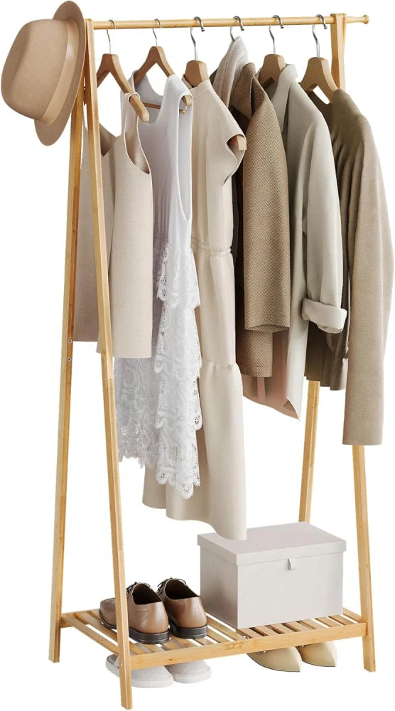 eSituro Kledingrek 82 x 42 x 154,5 cm - Bamboe - Schoenenplank - Naturel