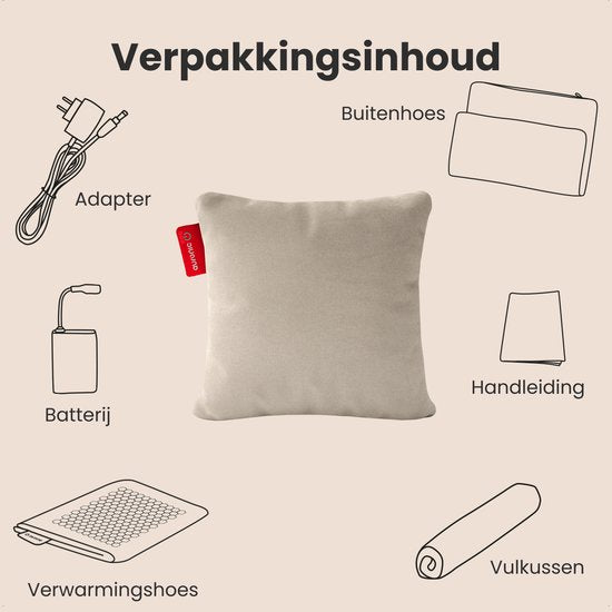 Auronic Warmtekussen - Classic - 45x45 - Draadloos - Oplaadbaar - Elektrisch kussen - Infrarood - Taupe