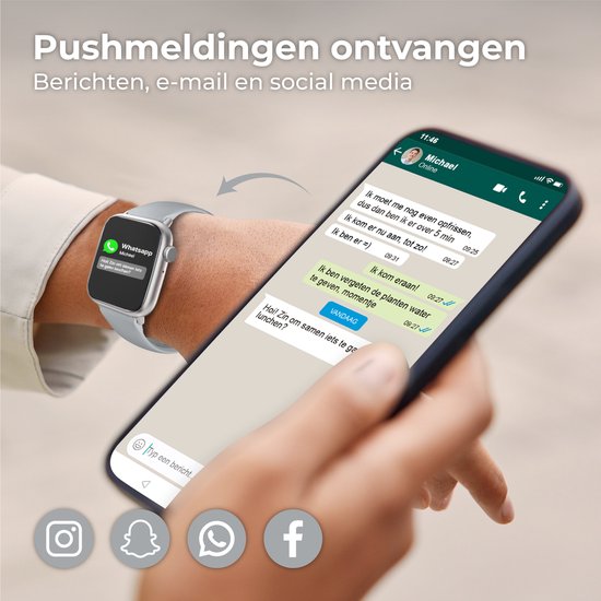 Nuvance - Smartwatch Heren & Dames met Bluetooth - 45mm - Geschikt voor alle Smartphones - Stappenteller en Hartslagmeter - Waterdicht - Grijs