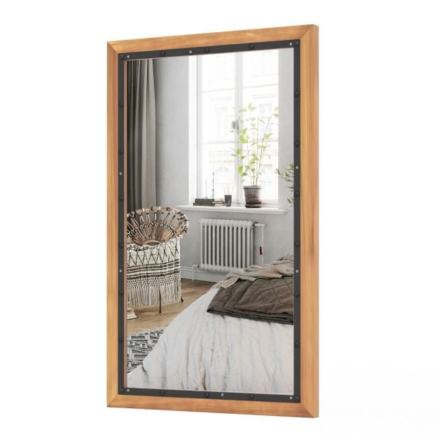 Rustieke Houten Spiegel Decoratieve Wandspiegel met Rechthoekig Frame en Achterpaneel 50 x 90 CM voor Woonkamer Slaapkamer Hal