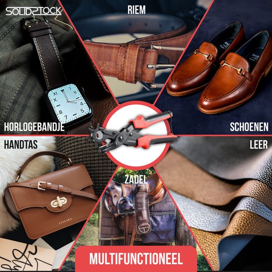SolidStock Gaatjestang voor riem - met Meetlat - Ponstang - Revolvertang - Gatentang - Rood