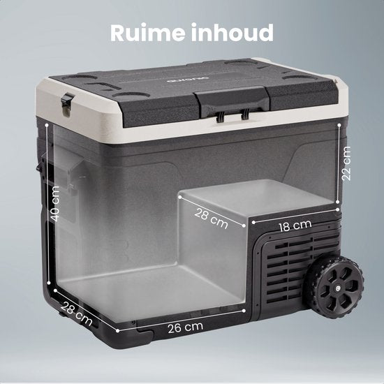Auronic Elektrische Koelbox - Compressor - 2 Zones - 45L - 12/24V en 240V - Koelen en Vriezen - Camping Koelkast - Frigobox Auto - Met Wielen en Hendel - Zwart