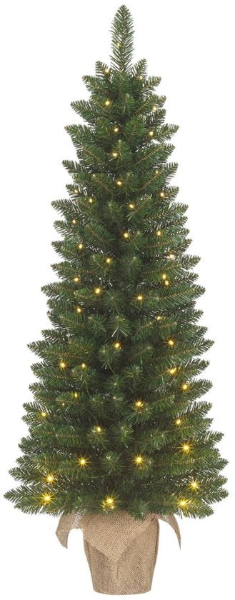 Black Box Trees Gerlos Kunstkerstboom met Verlichting - Kunstboom H90 x D41 cm - Kunst Kerstboom in Jute Zak - Kerstdecoratie voor Binnen - 108 Tips - Groen