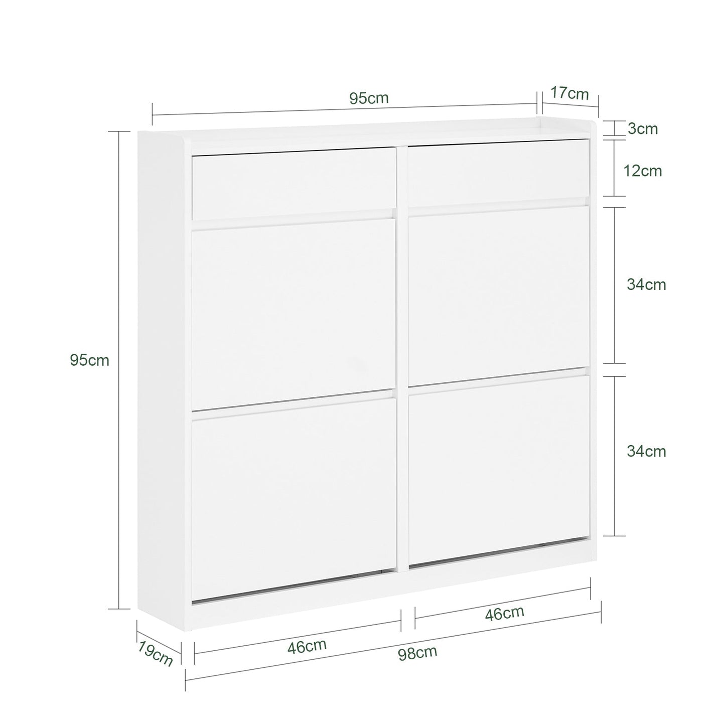 SoBuy Schoenenkast - FSR169-W - Incl. 4 kleppen - 98 x 95 x 19 cm - Wit