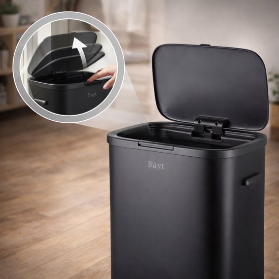 Bayt Prullenbak op pootjes - Prullenbak 60 Liter vuilniszakken - Vuilnisbak - Afvalbak - RVS - Zwart - 53L