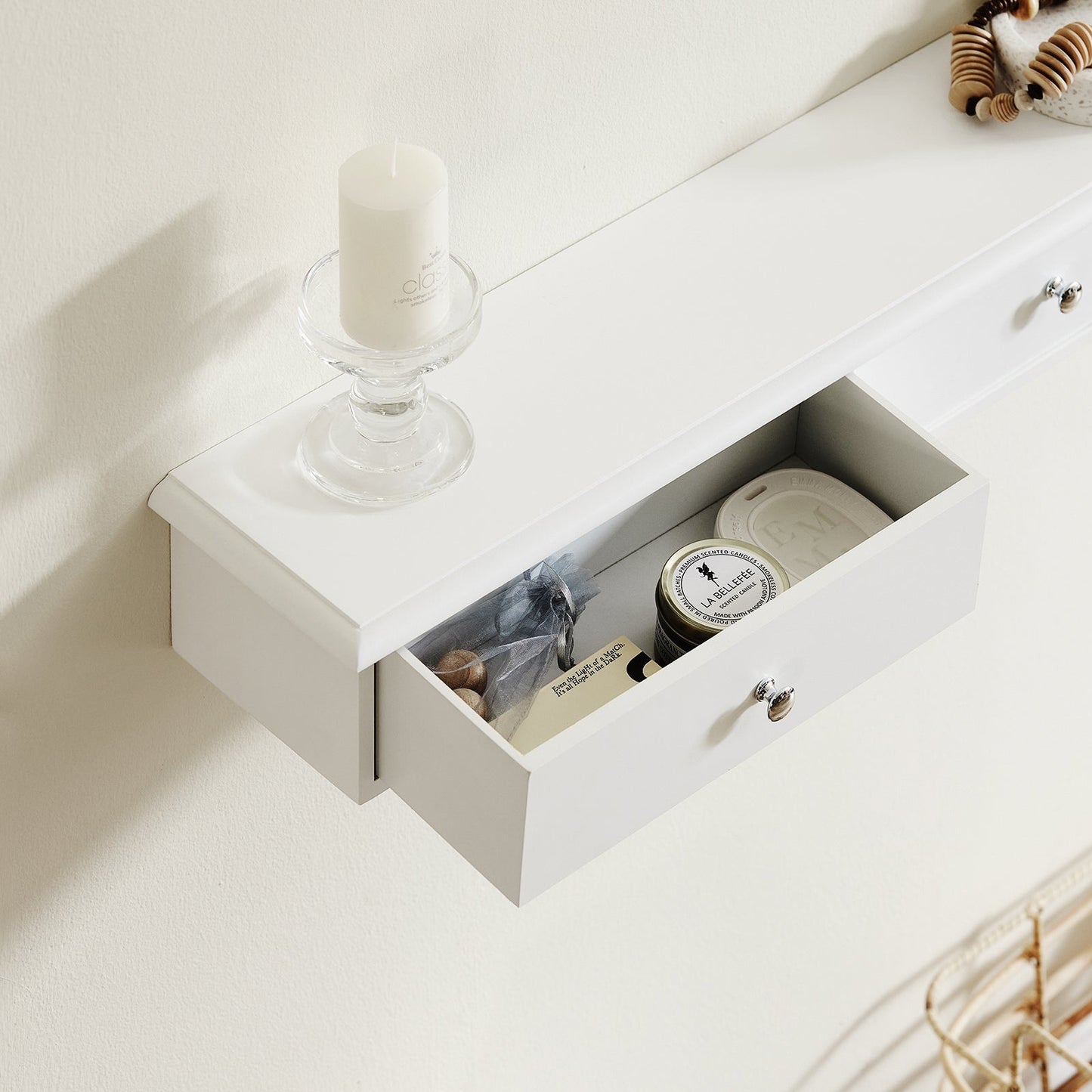 SoBuy Wandplank Met 3 Lades – 91 x 15 x 10 cm – MDF Wit – Modern & Functioneel – Max. 10 kg