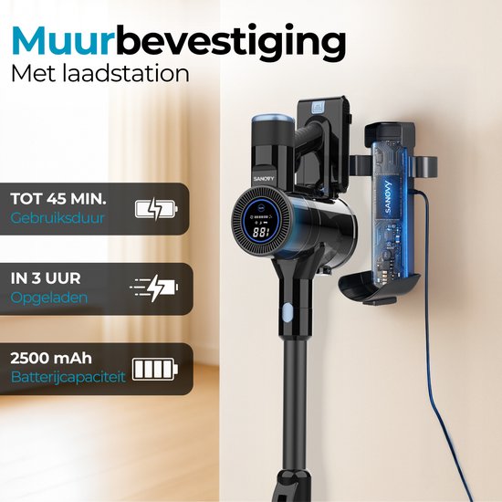 Sanovy Turbo Flex X28 Steelstofzuiger Draadloos - Zonder Zak - Op Accu - 350W - 28Kpa - Met Opzetstukken - Draadloze Stofzuiger Zonder Zak