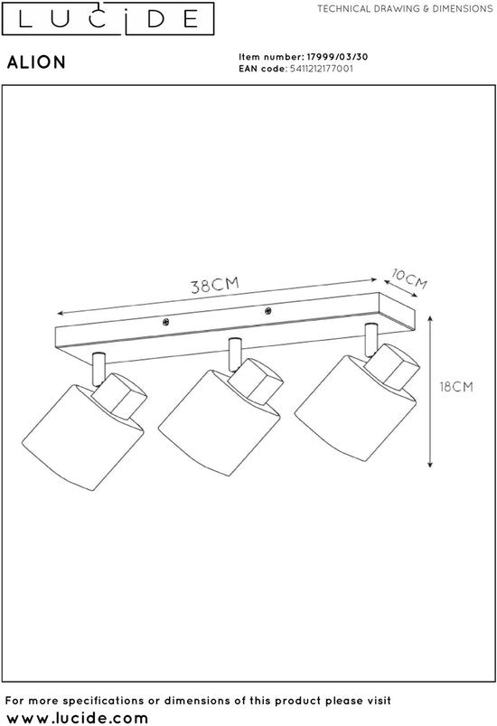 Lucide ALION - Plafondspot (Plafondlamp) - 3xE14 - Zwart