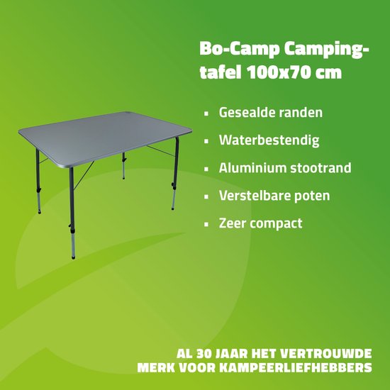 Bo-Camp - Camping tafel - Hoogte verstelbaar - 100x70 cm