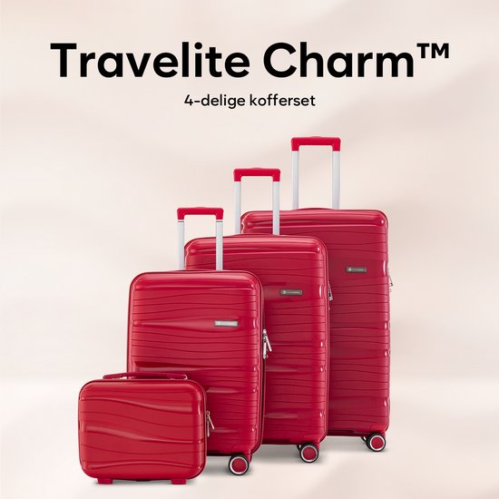 SC Travelin' Charm 4-delige Trolleyset – Handbagage & Check-in Koffers – 32L/60L/98L – Cijferslot – 360° Geruisloze Wielen – Lichtgewicht & Stevig – Modern Design - Rood