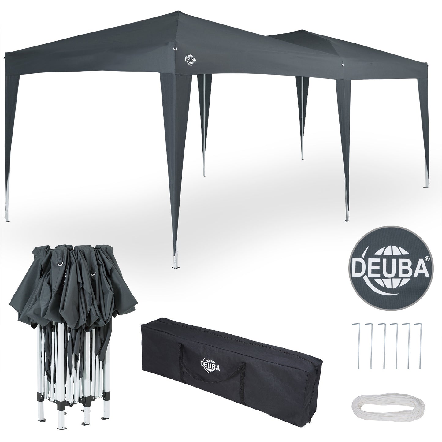 Deuba Partytent - Paviljoen - EasyUp - Opvouwbaar - Waterdicht - Met Draagtas - 300 x 600 cm - Antraciet
