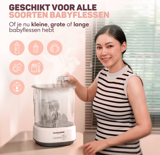 Vulpes Goods® BabyCare - 5-in-1 Flessen Sterilisator Elektrisch - Stoomsterilisator met Droogfunctie - Fles Sterilisator PRO - Incl. Schoonmaakset