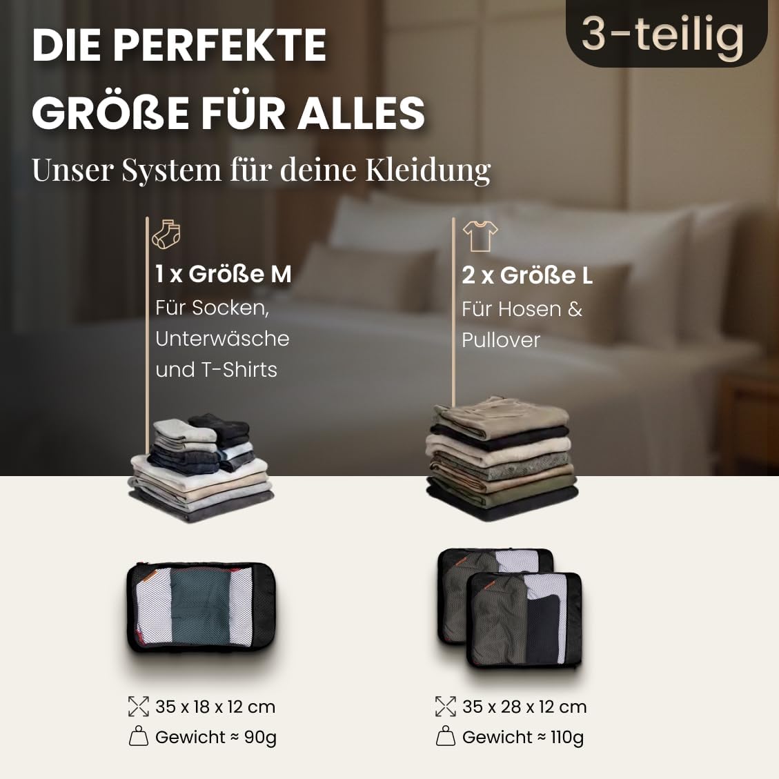 LOONARA Travel Compression Packing Cubes Set van 3 - Koffer Organizer - Compressie - Gerecycled Materiaal