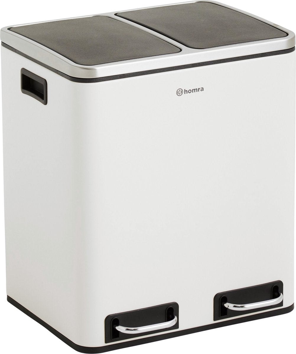 Homra BLINQ Afvalscheiding Prullenbak Met Pedalen - 2 x 15 L Inhoud - 35 x 41 x 48 cm - Wit
