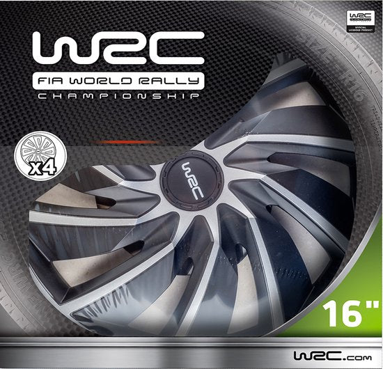 WRC Wieldoppen 16 inch - zilver/zwart - 4st