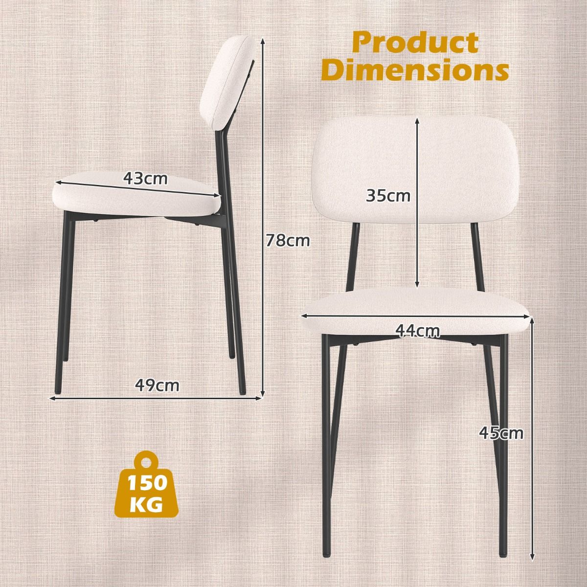 Coast Eetkamerstoelen set van 4 - linnen bekleding - metalen poten - beige en zwart