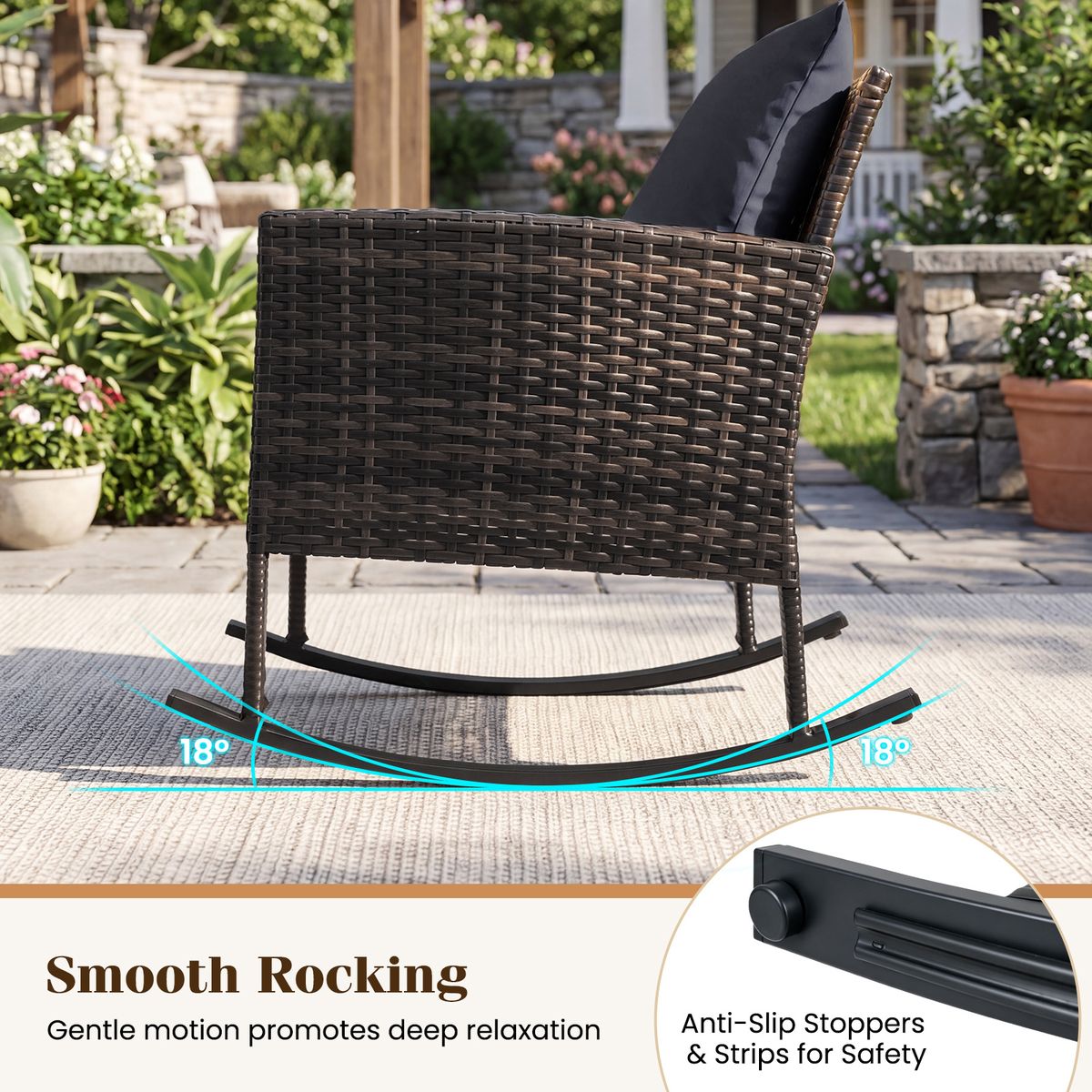 Coast 3-delige tuinset - 2 schommelstoelen en bijzettafel - handgevlochten rattan - grijs