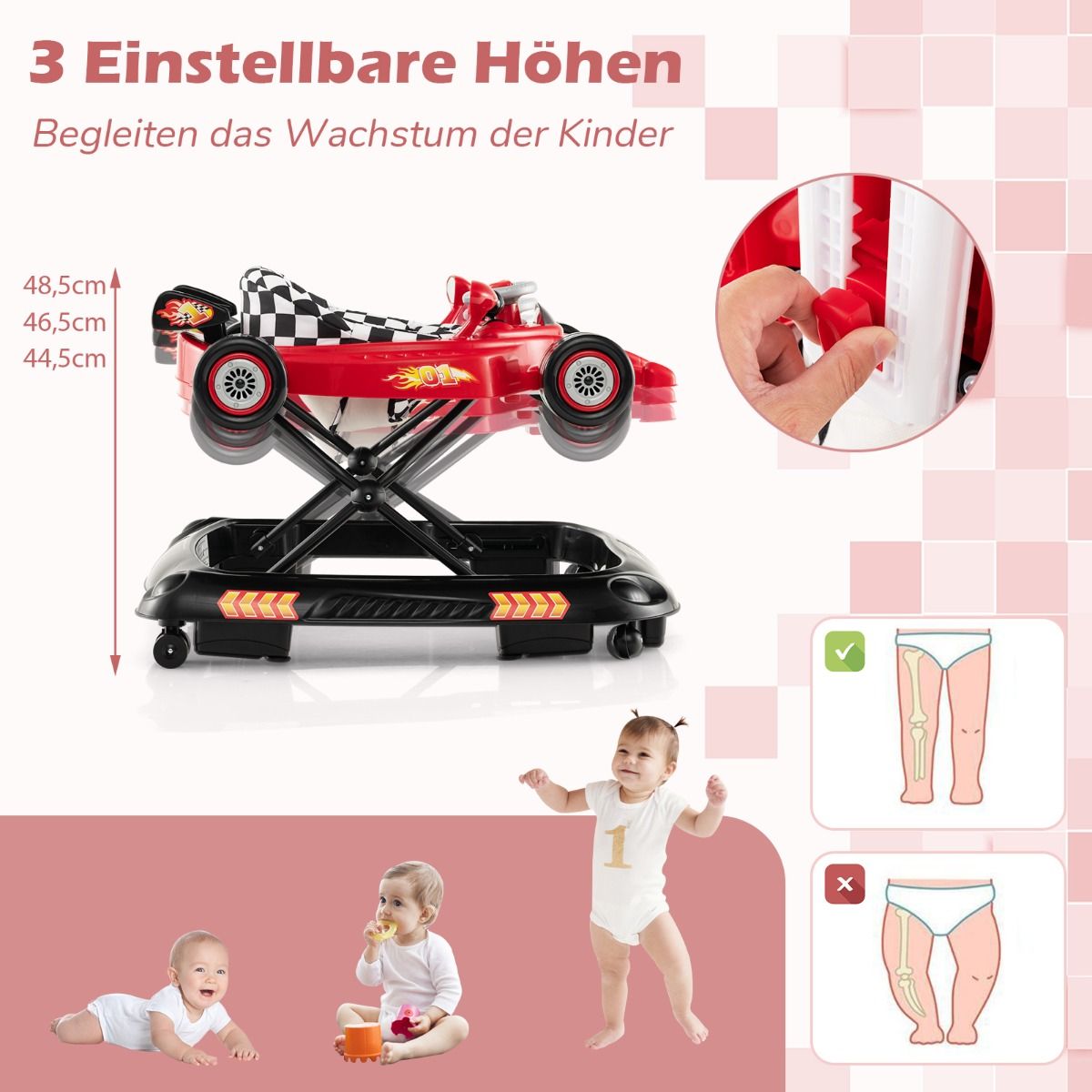 Coast 4-in-1 Babyloopwagen - verstelbare hoogte - afneembaar speelblad - roze