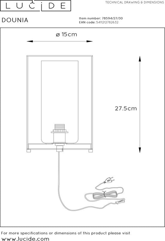 Lucide DOUNIA Tafellamp - Ø 15 cm - E27 - Zwart
