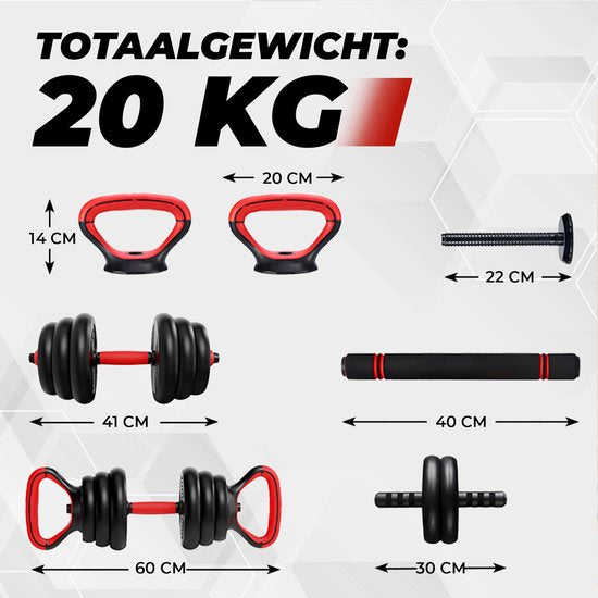 Fitby Dumbells 20 KG - Dumbbells - Gewichten Set - Verstelbare Dumbells - Halterset - Dumbell Set - Kettlebell