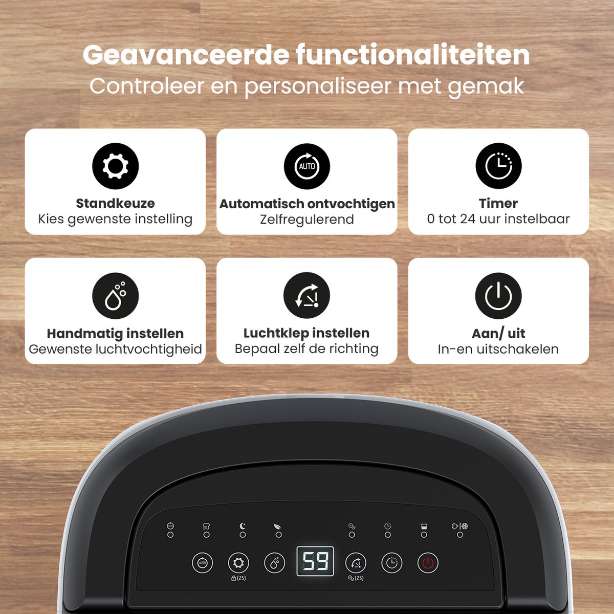 Auronic Luchtontvochtiger en Luchtreiniger - Pro Plus Series - Slaapkamer en Woonkamer - Ontvochtigt 10L per dag in Huis - Was-droog functie - Wit