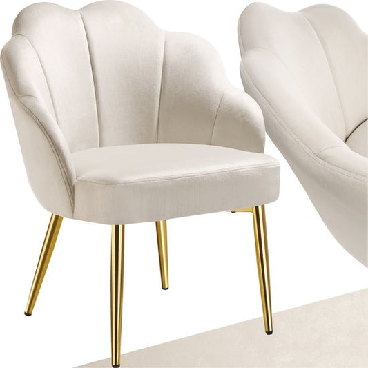 tectake® Cocktailstoel - Gestoffeerd met fluwelen bekleding - Zachte vulling - Gewelfde rugleuning - Stalen poten met poedercoating - Crème/Goud