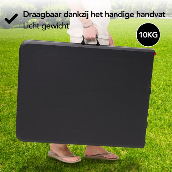 Brixy Inklapbare Tafel - Vouwtafel - 180 x 70 x 74 cm - Campingtafel - Tuintafel - Draagbaar - Zwart