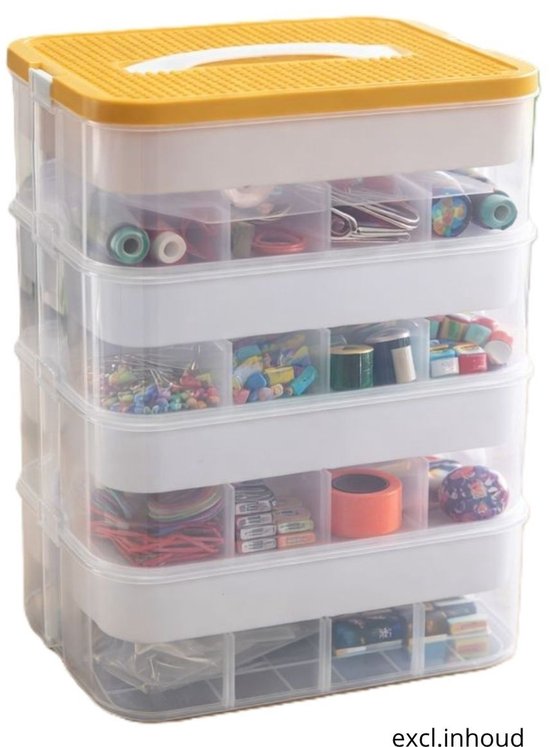 Ceruzo Speelgoed Opbergbox – 4 lagen – Transparant – Stapelbaar – Organizer- Inzetbakken
