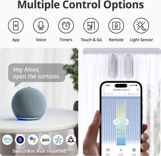 SwitchBot Curtain - U-Rail Versie 3 (2023) - Wit - Smart home gordijnmotor - Smart Gordijn - Automatisch gordijn