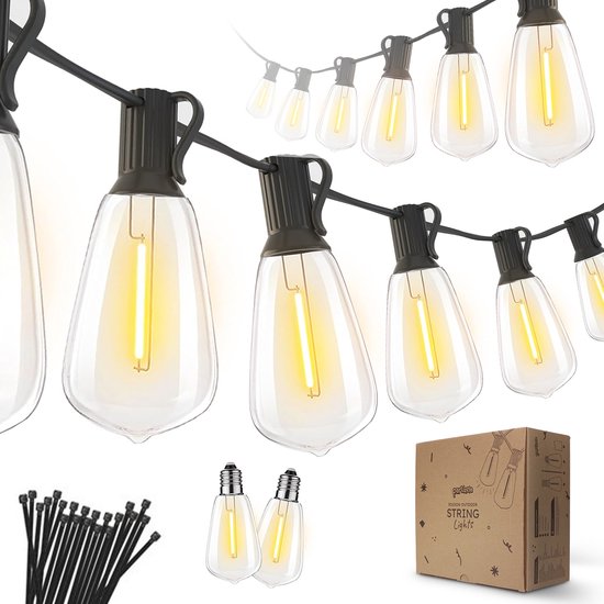 Partizzle 15m LED Lichtsnoer Edison - 25 Lampjes Slinger - Waterdicht Kerst Lichtslinger voor Buiten Terras en Camping - Kerstverlichting / Tuinverlichting - 2700k / Warm Wit